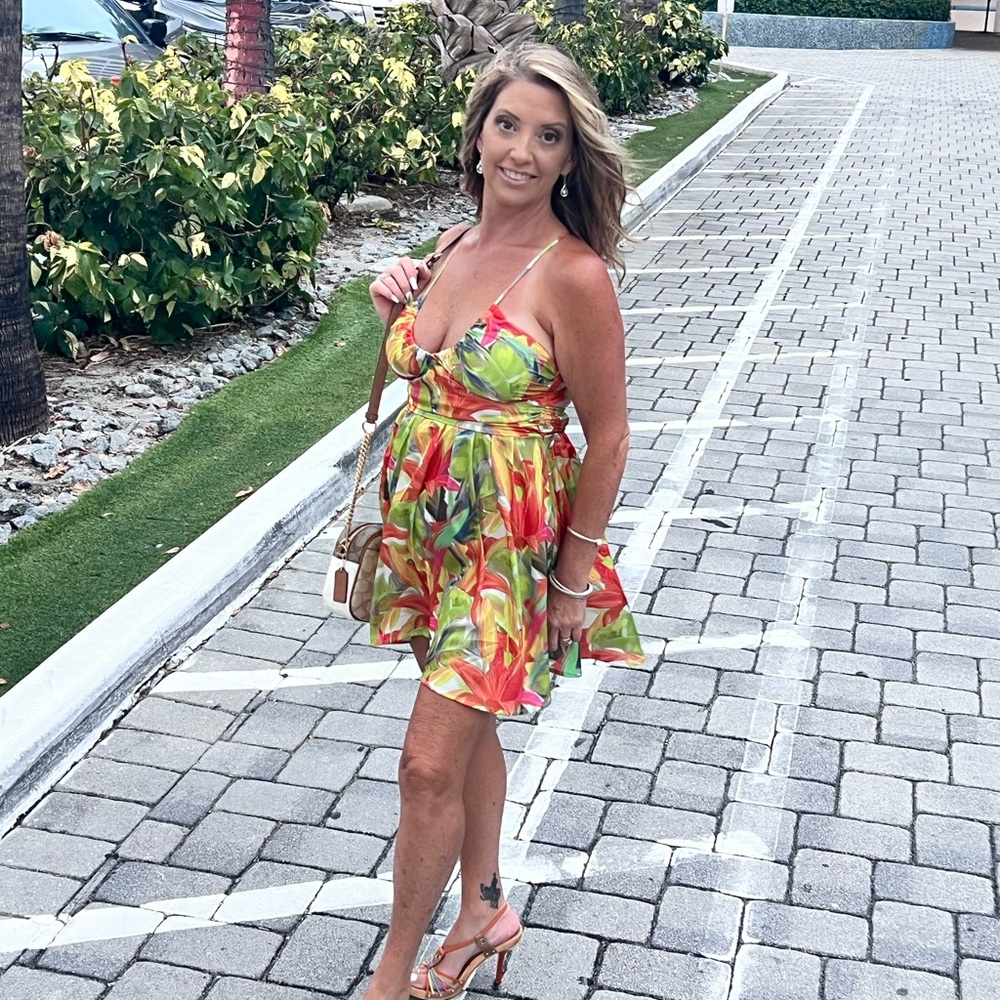 SHEIN Red and Orange Tie Front Mini Sundress